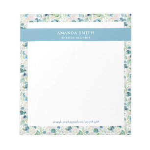 Bloc-note Personnalisé Bleu Blanc Floral Romantique Éléga