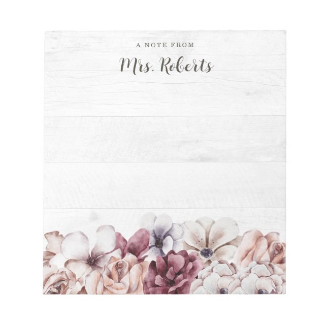 Bloc-note Personnalisé Boho Rustique Floral Enseignant (Devant)