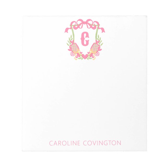 Bloc-note Pickleball rose et vert Paddle Monogram Crest (Devant)