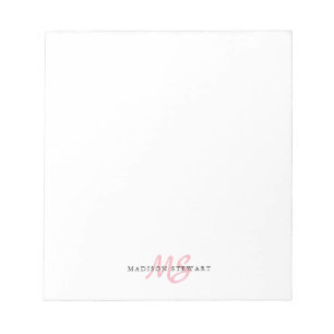 Bloc-note Pinceau rose clair Script Monogramme Moderne tenda
