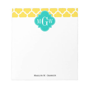Bloc-note Pineapple Wht Moroccan #5 Teal 3 Monogram initial