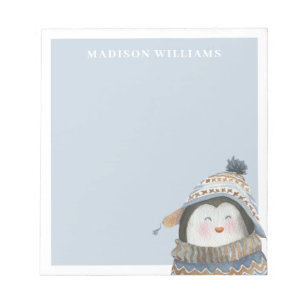 Bloc-note Pingouin d'aquarelle mignonne avec nom personnalis