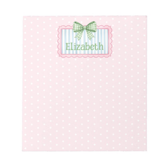 Bloc-note Pink and Blue Frame With Green Gingham Bow (Devant)