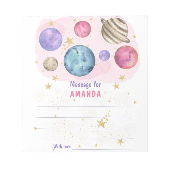 Bloc-note PINK GALAXY SPACE birthday time capsule message (Devant)