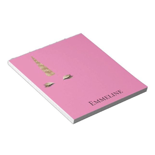 Bloc-note Pink Gold Sparkle Glam Unicorn personnalisée (Incliné)
