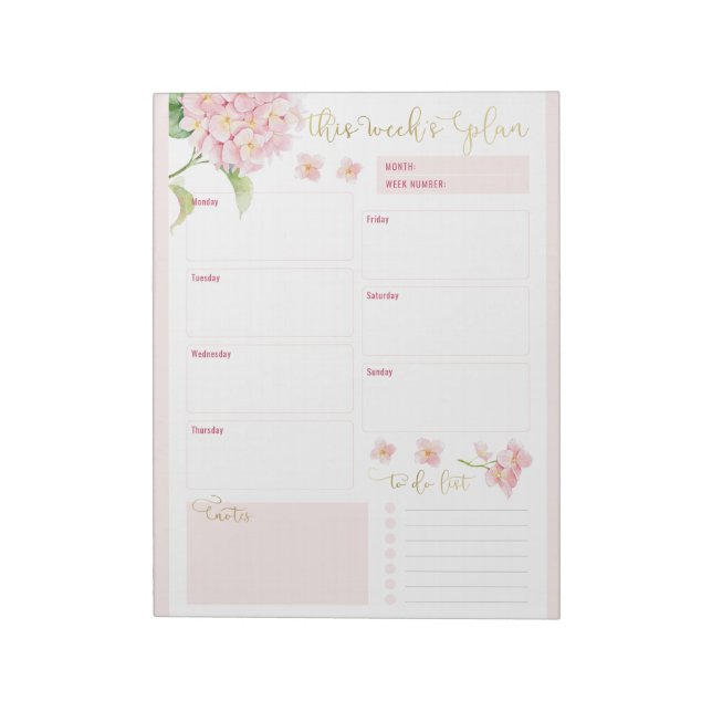 Bloc-note Pink Hydrangea Daily Planner (Tourné)