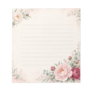 Bloc-note Pivoines aquarelles romantiques lignes élégantes