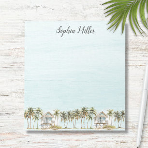 Bloc-note Plage aux palmiers cocotiers aquarelle et monogram