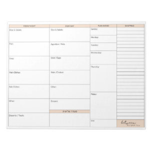 Bloc-note Plan de menu Entre Carpools Shabbos