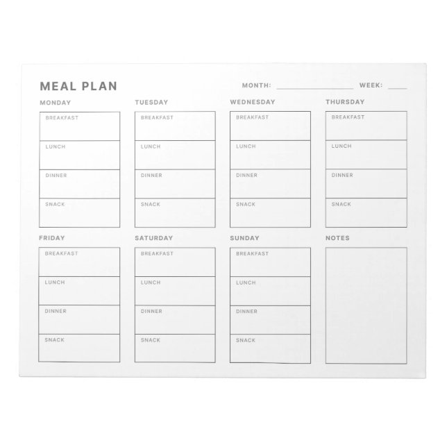 Bloc-note Plan de repas Planificateur hebdomadaire (Devant)