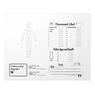 Bloc-note Plan du projet de couture et suivi de mesure