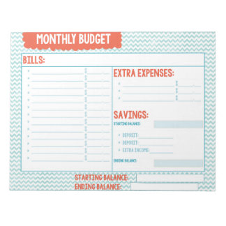 Bloc-note Planificateur budgétaire mensuel Turquoise et Cora