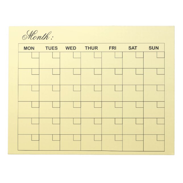 Bloc-note Planificateur de calendrier mensuel élégant (Devant)