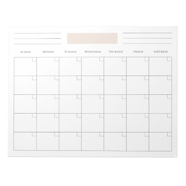 Bloc-note Planificateur de calendrier mensuel vierge simple (Devant)