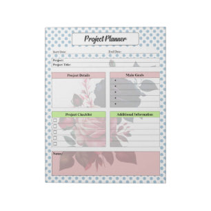 Bloc-note Planificateur de projets Roses rose et bleu