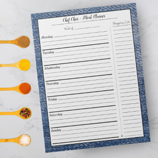 Bloc-note Planificateur de repas Blue Denim | Liste de cours