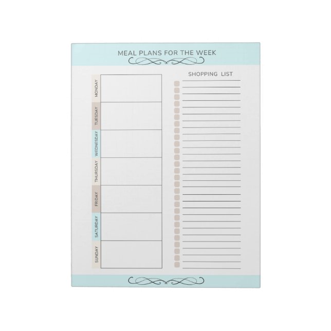 Bloc-note Planificateur de repas Couleurs hebdomadaires légè (Tourné)