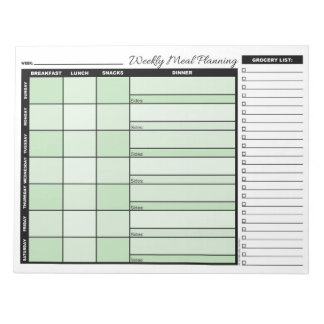 Bloc-note Planificateur de repas hebdomadaire vert avec list