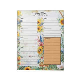 Bloc-note Planificateur de repas sur 7 jours Fantaisie Flora