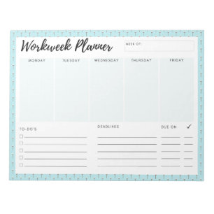Bloc-note Planificateur de semaine de travail bleu