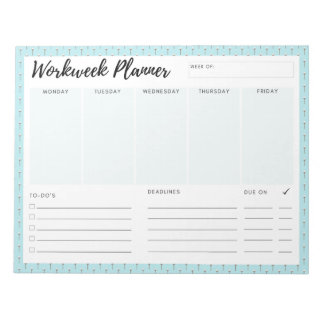 Bloc-note Planificateur de semaine de travail bleu
