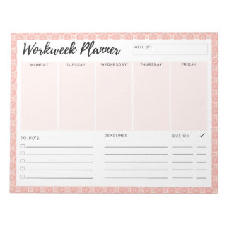 Bloc-note Planificateur de semaine de travail rose
