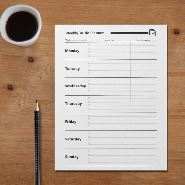 Bloc-note Planificateur de tâches hebdomadaire (Weekly To-do Planner Notepad)