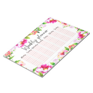 Bloc-note Planificateur hebdomadaire au design floral aquare