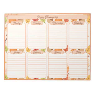 Bloc-note Planificateur hebdomadaire déchirable de Thanksgiv