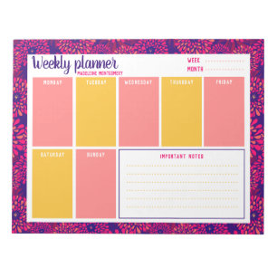 Bloc-note Planificateur Hebdomadaire Fleur Moderne Nom Perso