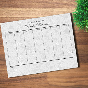 Bloc-note Planificateur hebdomadaire floral gris pastel simp