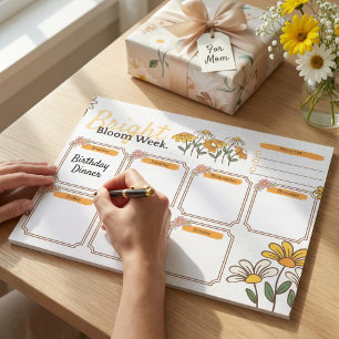 Bloc-note Planificateur hebdomadaire floral ludique jaune et
