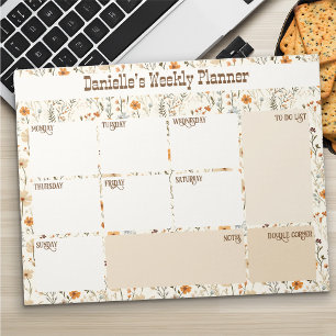 Bloc-note Planificateur Hebdomadaire Personnalisé Floral Boh