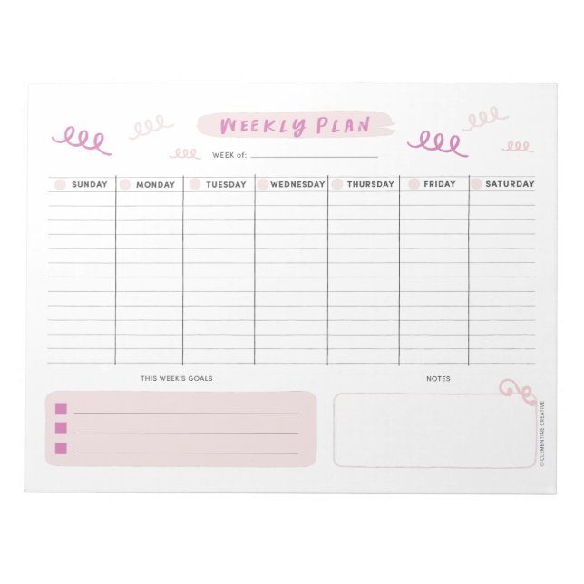 Bloc-note Planificateur hebdomadaire rose mignon (Devant)