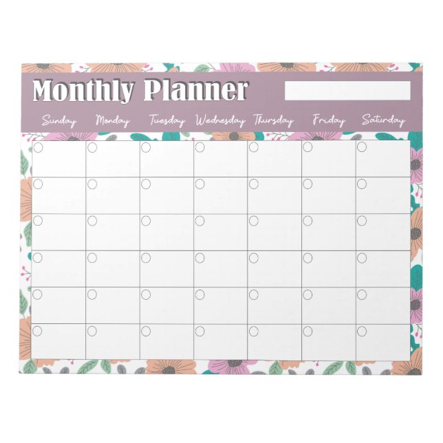 Bloc-note Planificateur Mensuel Grandes Fleurs Brillantes (Devant)