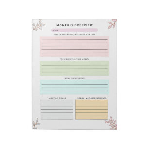 Bloc-note Planificateur Mensuel Vue d'Ensemble Organisateur