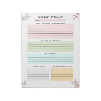 Bloc-note Planificateur Mensuel Vue d'Ensemble Organisateur 