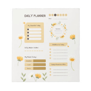Bloc-note Planificateur quotidien floral avec tournesols et