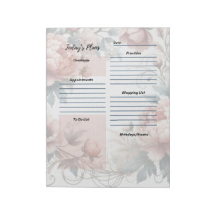 Bloc-note Planificateur quotidien motif floral Pivoine Pouss