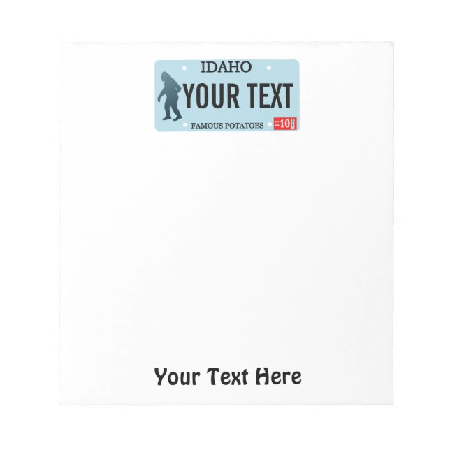 Bloc-note Plaque de licence Idaho Sasquatch (Devant)