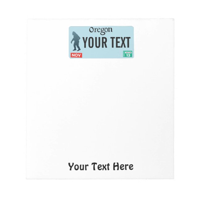 Bloc-note Plaque de licence Oregon Sasquatch (Devant)