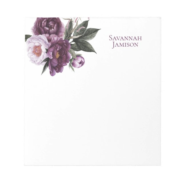 Bloc-note Plum pourpre Pink Peonies Verdure (Devant)