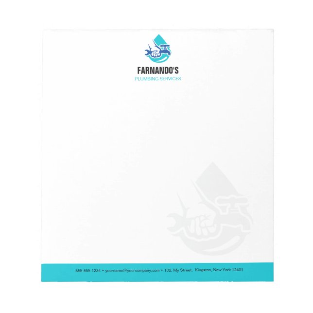Bloc-note Plumbing Service Water Drop Logo Plumber Business (Devant)