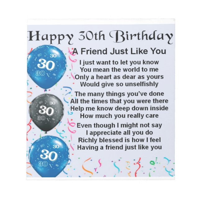 Bloc-note Poème d'ami - 30e anniversaire (Devant)