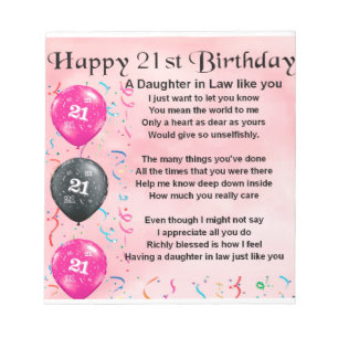 Bloc-note Poème de belle-fille - 21ème anniversaire