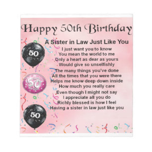 Bloc-note Poème de belle-soeur - cinquantième anniversaire