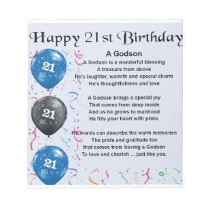 Bloc-note Poème de filleul - 21ème anniversaire