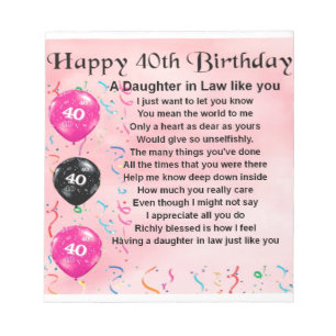 Bloc-note Poème de la fille en droit - 40e anniversaire