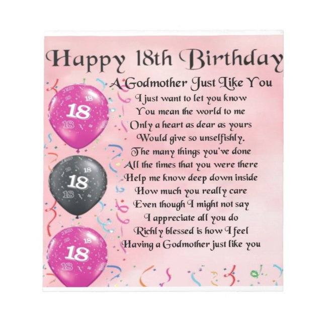 Bloc-note Poème Godmère - 18ème anniversaire (Devant)