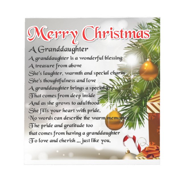 Bloc-note Poème Grandgirl - Design de Noël (Devant)